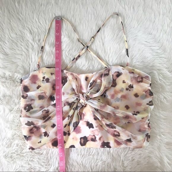 GIANNI BINI Floral Chiffon Spaghetti Strap Crop Top Tank Tie Front Cream XS - Picture 9 of 11